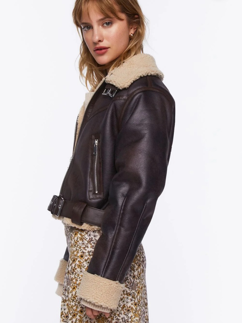 FAUX SHEARLING-TRIM MOTO
JACKET